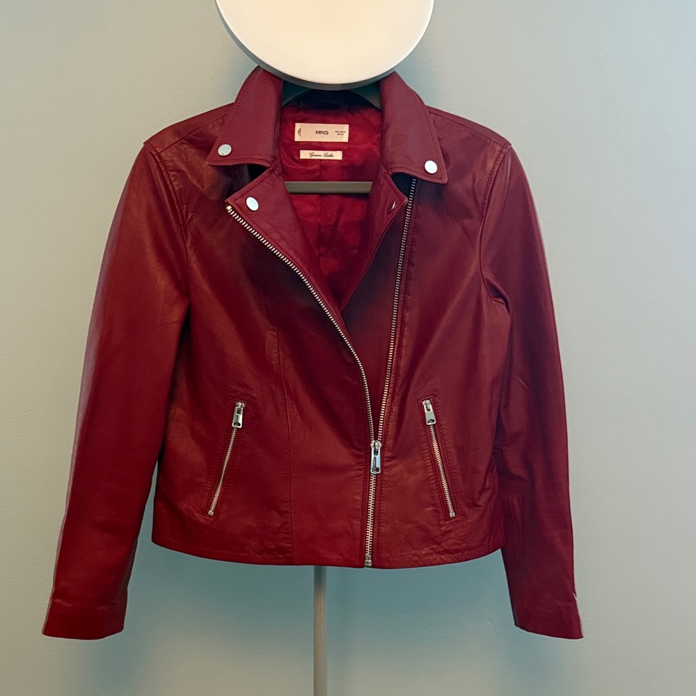 Mango Women's Bold Red Leather Jacket
